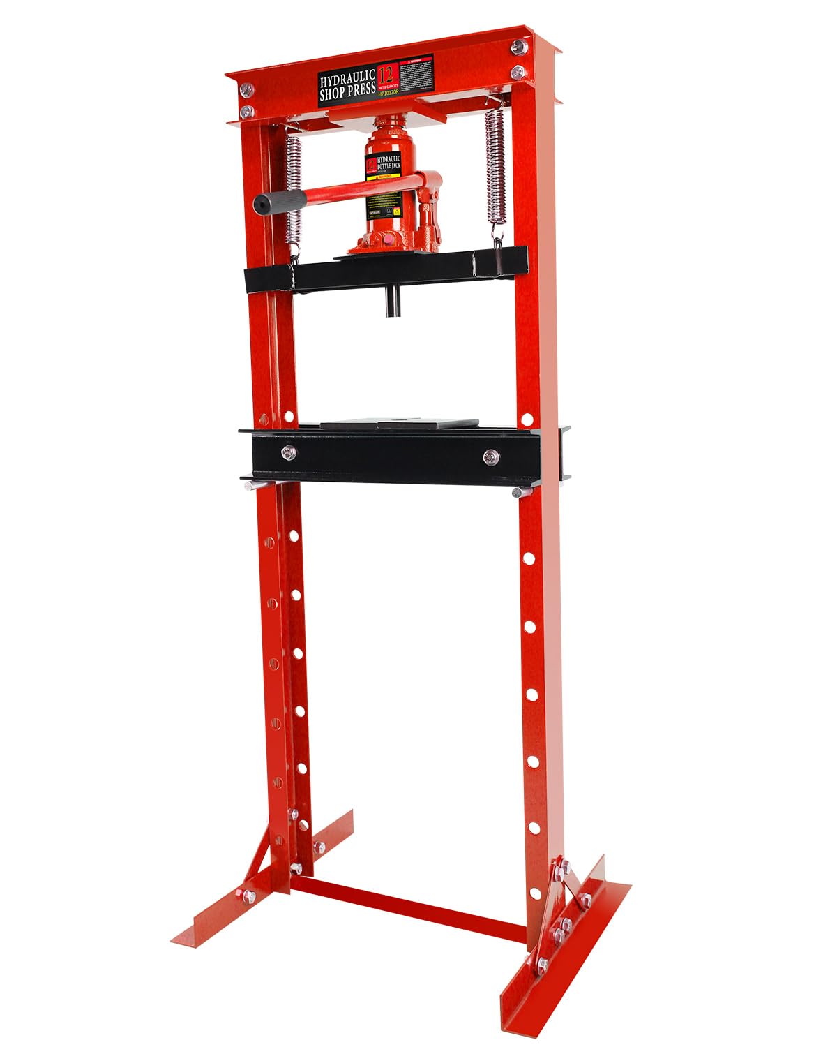 Hydraulic Press, 12 Ton H-Frame Garage Floor Adjustable Shop Press with Stamping Plates to Bend, Straighten, Or Press Parts, Install Bearings & U-Joints