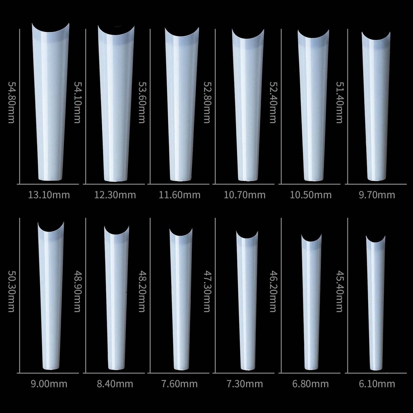 U-Shinein 504PCS XXXL Natural Coffin Nail Tips, Half Cover Ballerina Fake Nails 12 Sizes, 3XL Square Straight Ballerina Shape False Nail Tips, No C Curved 2.2 Inch Acrylic Nail Tips For Salon Home DIY
