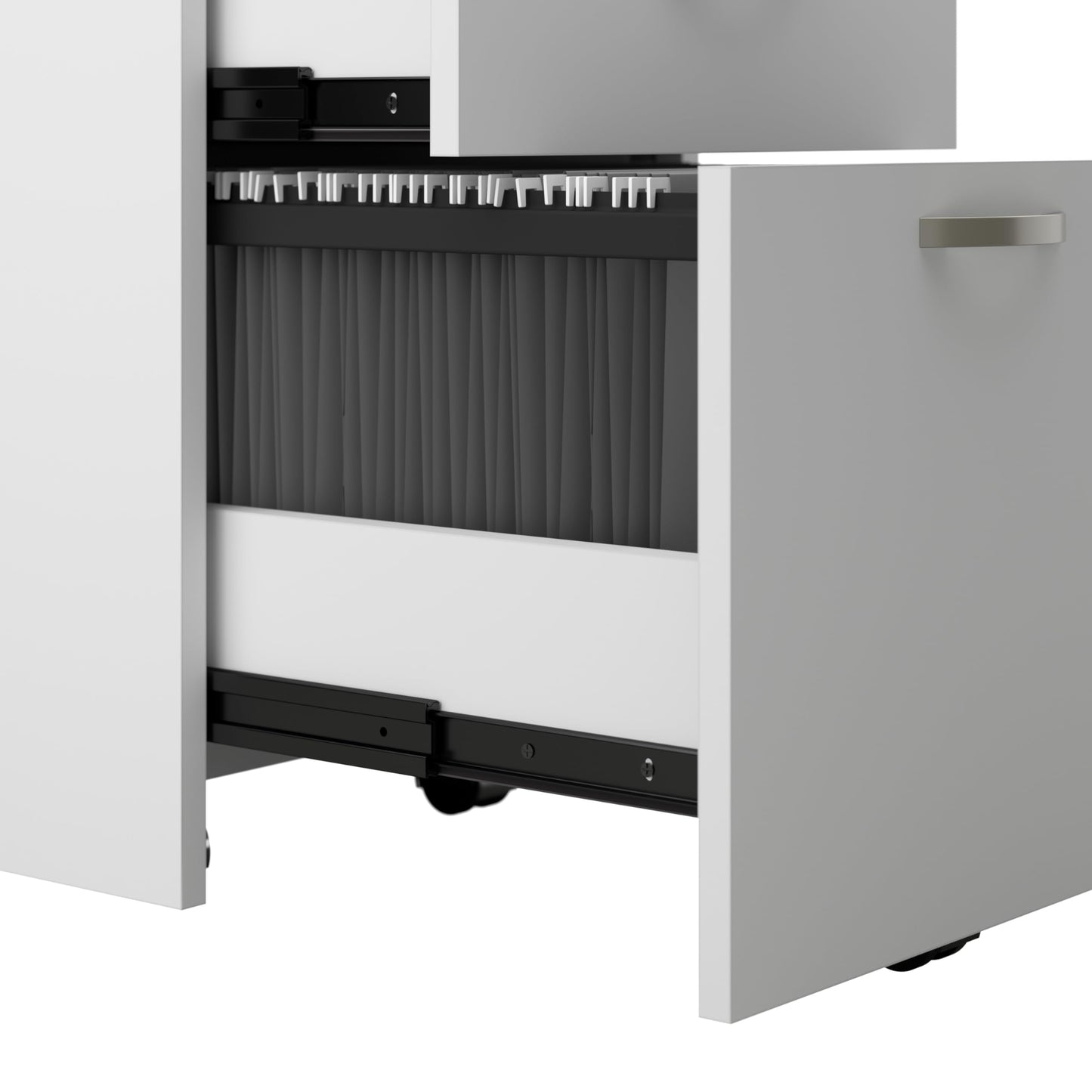 Bush Business Furniture Office in an Hour 4 Person L Shaped Cubicle Desks with Storage, Drawers, and Organizers in Pure White