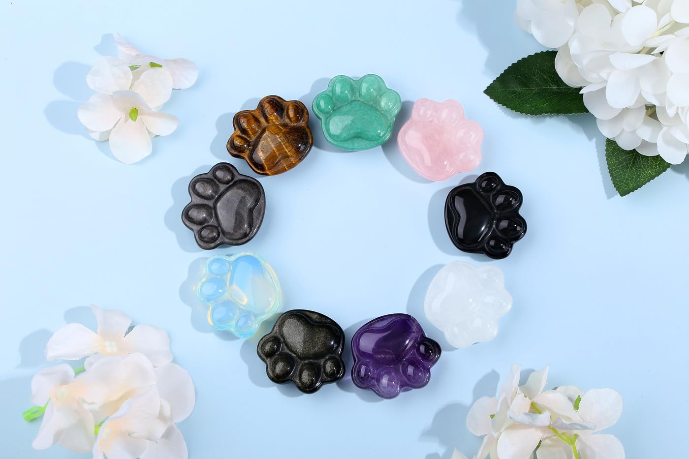 NUKAYAI Silver Obsidian Cat Paw Figurines Carved Statue Worry Stone for Sculpture Crystals and Healing Stones Decoration Anxiety Relief Items Gemstones Carved for Cat Lovers Women