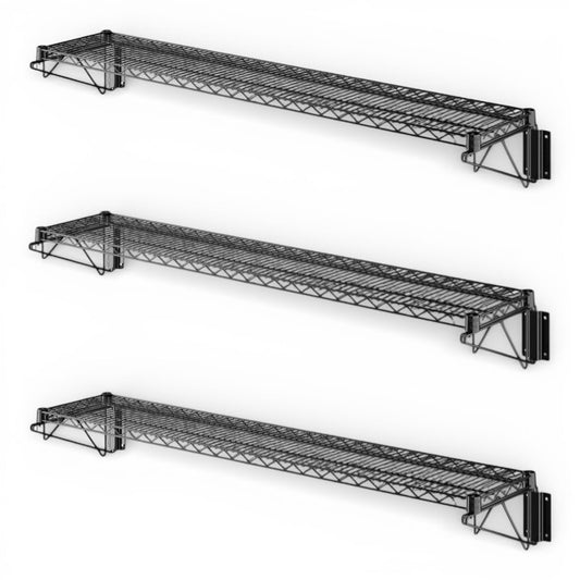 3 Pack! 14" x 60" Black Wall Mount Wire Storage Rack for Kitchen, Garage & Storage – Heavy Duty Steel Wire Shelving, Commercial Wall Shelf for Home & Professional Use