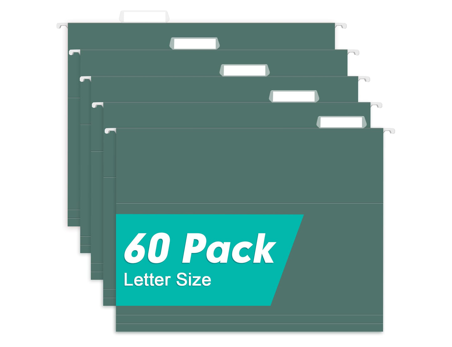 HERKKA Extra Capacity Hanging File Folders, 60 Pack Reinforced Letter Size Hanging Folders with Heavy Duty 0 Inch Expansion, Designed for Bulky Files, Green