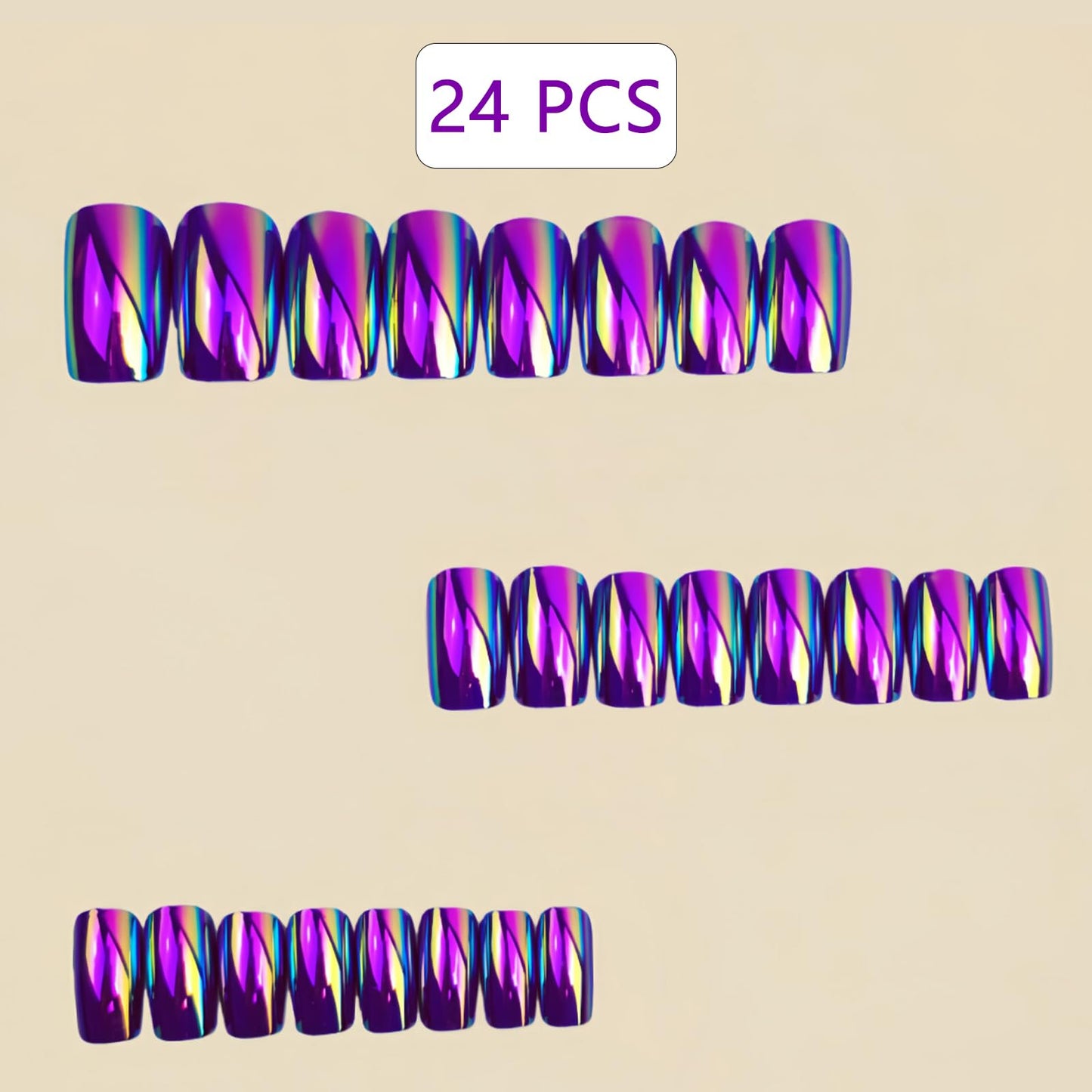 Rose Purple Chrome Press on Nails SHIQIXIANNV Medium Square Fake Nails Metallic Mirror False Nail Design Purple Electroplated Glossy Acrylic Nails for Women Girl DIY Manicure Decoration 24Pcs