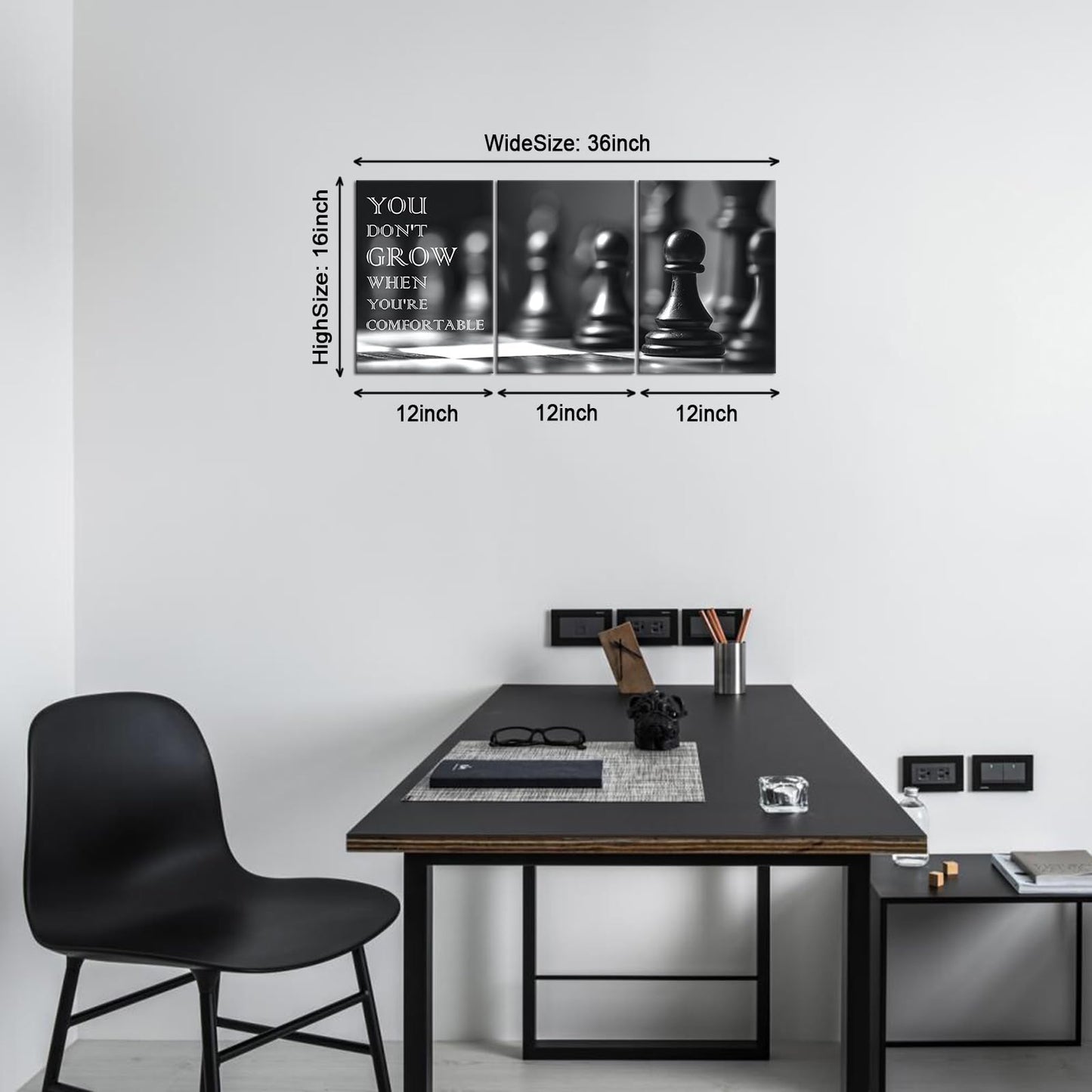 KAWAHONE Motivational Wall Art, 12x16inx3pcs, Canvas with Wooden Frame, Minimalist Style, Office, Living Room, Bedroom Decor