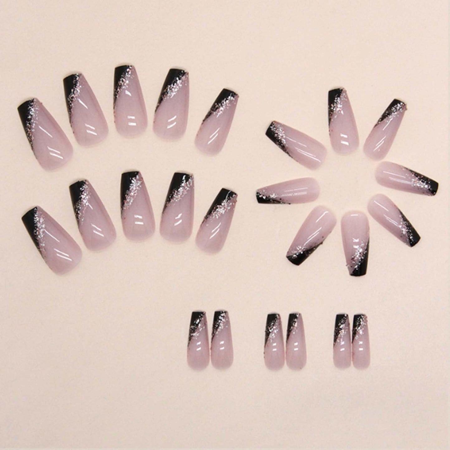 YoYoee Medium Coffin Press on Nails French Cute False Nails Acrylic Bling Fake Nails Reusable Nails Tips for Women and Girls 24PCS