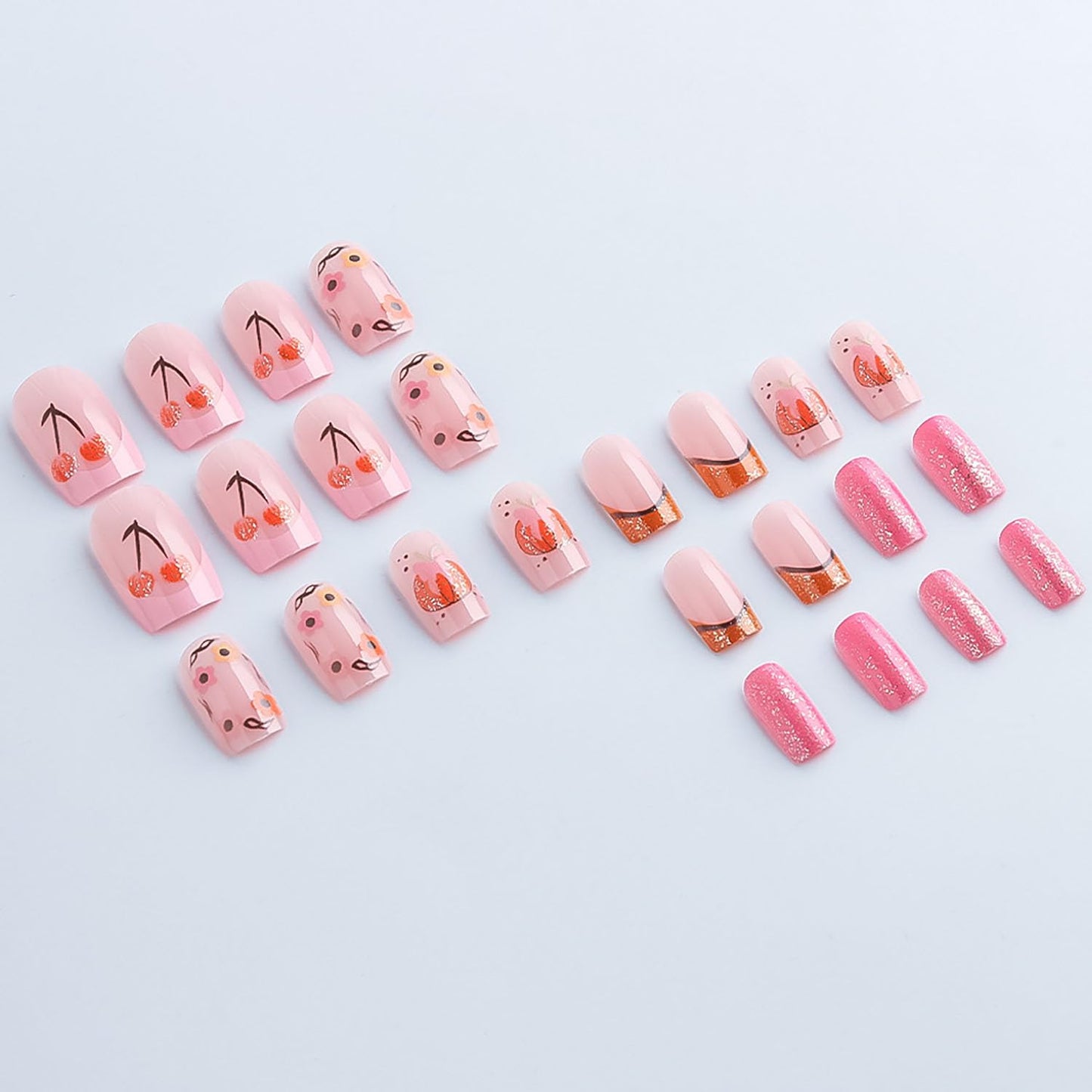 FIEONCIY Press on Nails Square Short Length Glossy Full Cover Acrylic Short Square Shaped False Nails with French Designs Artificial Fake Nails Glue Stick ons Fingernails for Women Girls(W2452)