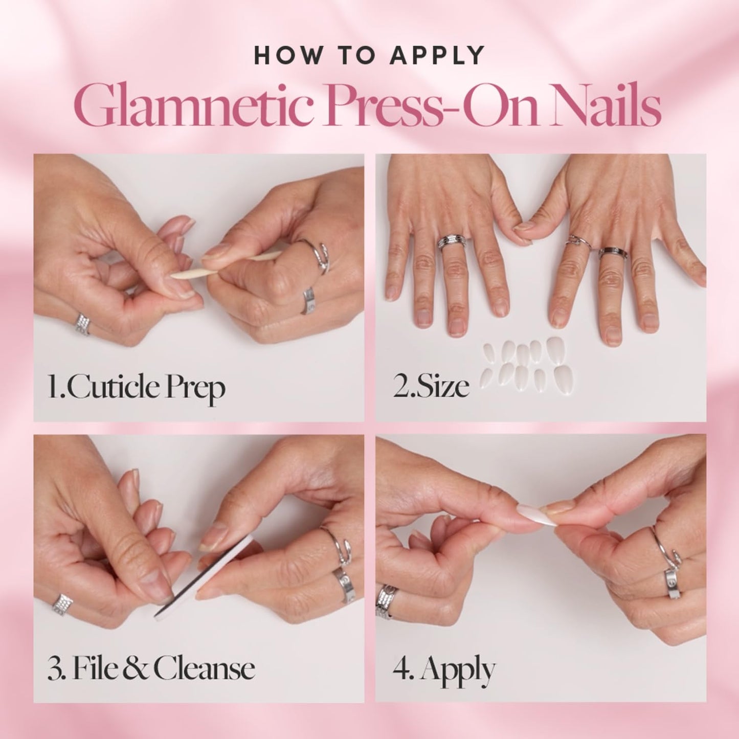 Glamnetic x GLAMZILLA Press-On Nails Bundle - GIVE 'EM GRACE & Berry Fizz | Short Almond Fake French Tip Nails with Gold Glaze | Short Oval Magenta Nails with a Metallic Finish | Nail Kit with Glue an