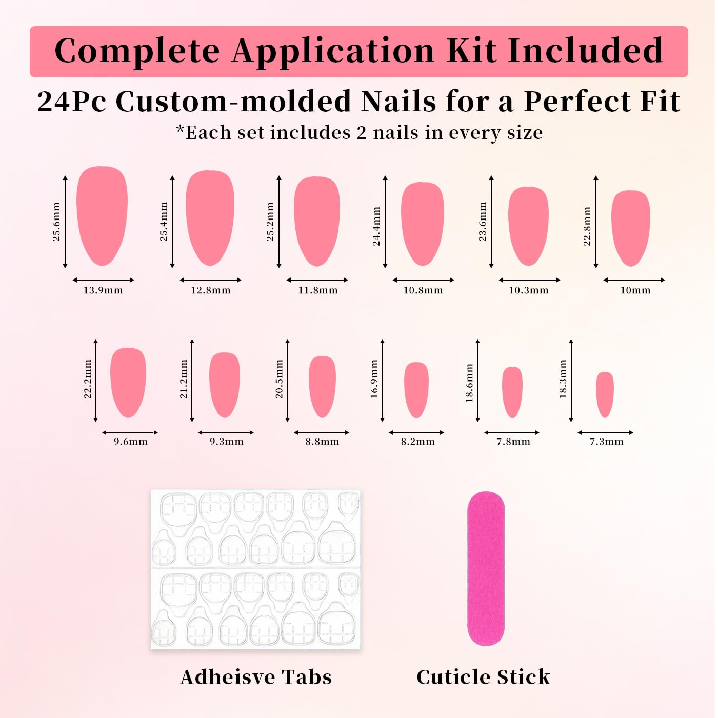 Goolich White French Tip Press On Nails Medium Almond, Sheer Pink with Bead Nails Press ons Set with Adhesive Tabs, 24 Pcs 12 Size Reusable Full Cover Glue on Nails for Women