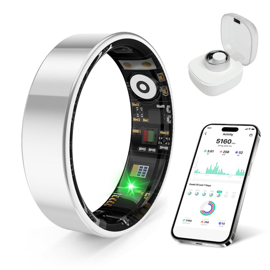 prxxhri Smart Health Ring, Featuring Stress and Sleep Monitoring Functions, Compatible with iOS and Android,Waterproof Fitness Tracker for Women & Men, No Subscription Fee. (Silver, 11)