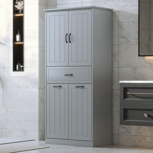 HOYOC Laundry Cabinet, Modern Wooden Bathroom Storage Cabinet with 2 Laundry Baskets,Pull Out Laundry Sorter with Doors and Drawer Storage Furniture for Laundry Room, Bathroom, Living Room,Gray