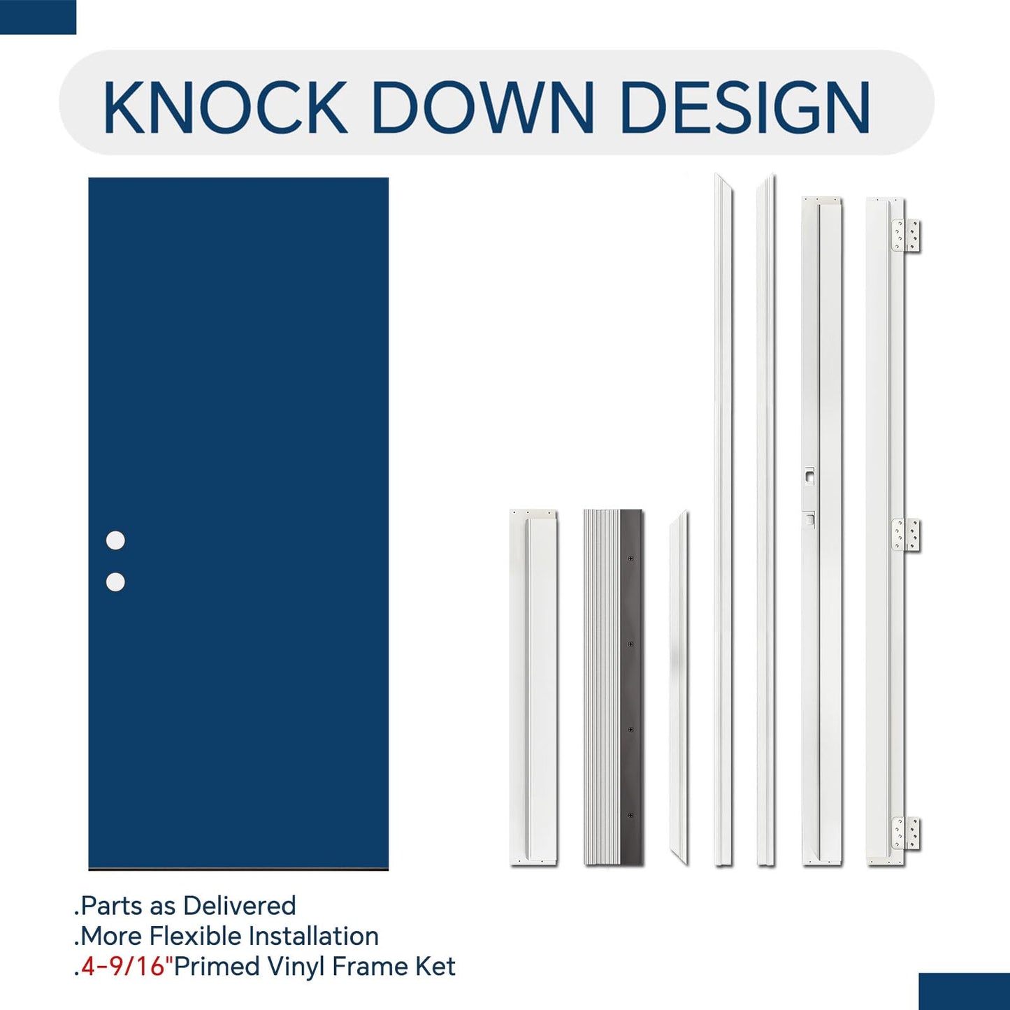KHSHOW Fiberglass Entry Door, 36'' x 80" with Brickmould,Vinyl Frame,White Primed, Right Hand Inswing, Front Entry Knock-Down Door, 2-Panel Craftsman, 6-Lite Low-E Glass