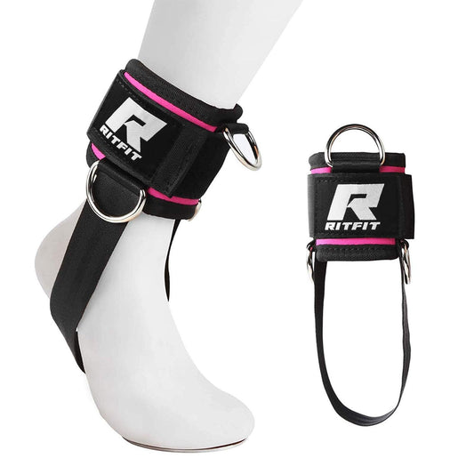 RitFit Kickback Ankle Straps Padded Ankle Strap for Cable Machine,Strong Hook and Loop,Reinforced 3 D-Ring, Adjustable Comfort fit Neoprene - Premium Ankle Cuffs to Enhance Abs, Glute & Leg Workouts