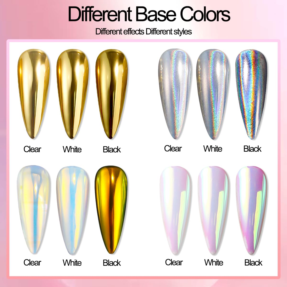 Holographic Mirror Gold Chrome Nail Powder for Gel Nails, Iridescent Aurora Mermaid Pigment Magic White Pearl Glitter Dust Kit for Women Girls DIY Manicure Decoration 4 Boxes