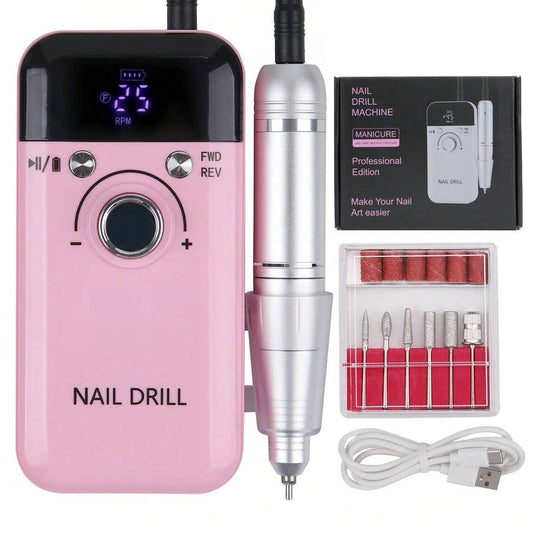Tfscloin-45000RPM Rechargeable Electric Nail Drill Machine Professional Nail Drills for Gel Nails Polish Portable Nail File Manicure Tool (Pink)
