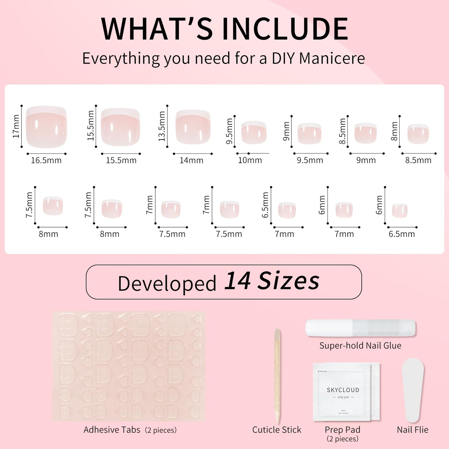 Short Press On Toenails,14Size-28 Pcs Soft Gel French White Square Fake Toenails Kit with Toenails Glue,Natural Reusable Stick On False Toenails for Women and Girls (Skycloud White Toenails) SK0730