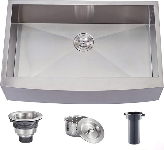 Comllen Commercial 30x20 Inch 304 Stainless Steel Farmhouse Sink, Single Bowl Kitchen Sinks 16 Gauge 9 Inch Deep Handmade Undermount Farm Apron Front Kitchen Sink