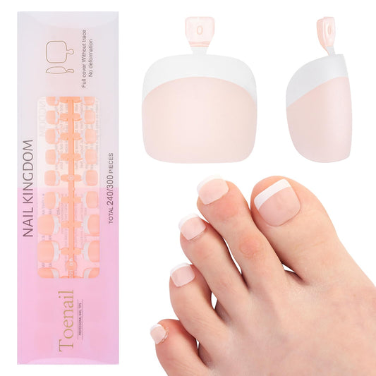 INENK French Tips Nail Tips, 240PCS White-Light Natural White French Press on Toe Nail Pre-applied with a Tip Primer and Base Coat, 15 Size Soft Gel Fake Nails for Nail Extension Home DIY