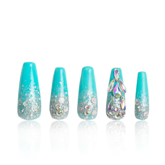 LOVFUL Press on Nails Clubbing Cinderella | Handmade with Full Covered Crystals | Reusable Fake Nails | Coffin Classic Regular 1.3 in | H25-M