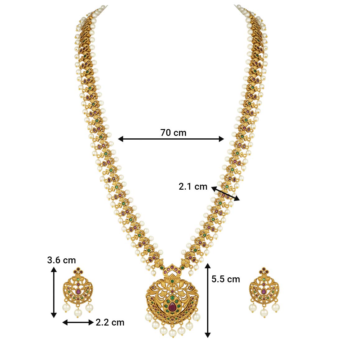 Aheli South Indian Traditional CZ Designer Necklace Earrings Bollywood Ethnic Wedding Bharatanatyam jewellery Set Gift for Women Pear Red