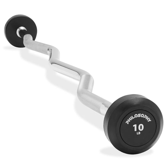 Philosophy Gym Rubber Fixed Barbell, 10 LB Pre-Loaded Weight EZ Curl Bar for Strength Training & Weightlifting