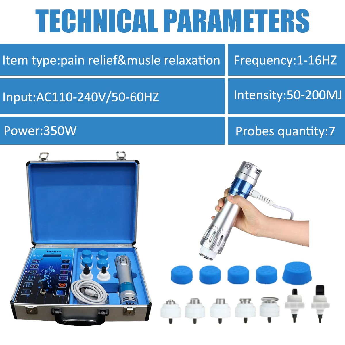 Shockwave Therapy Machine, Electromagnetic Extracorporeal Shock Wave Therapy Machine Touch Screen Pain Relief Body Massager Muscle Relax with 7 Massage Heads