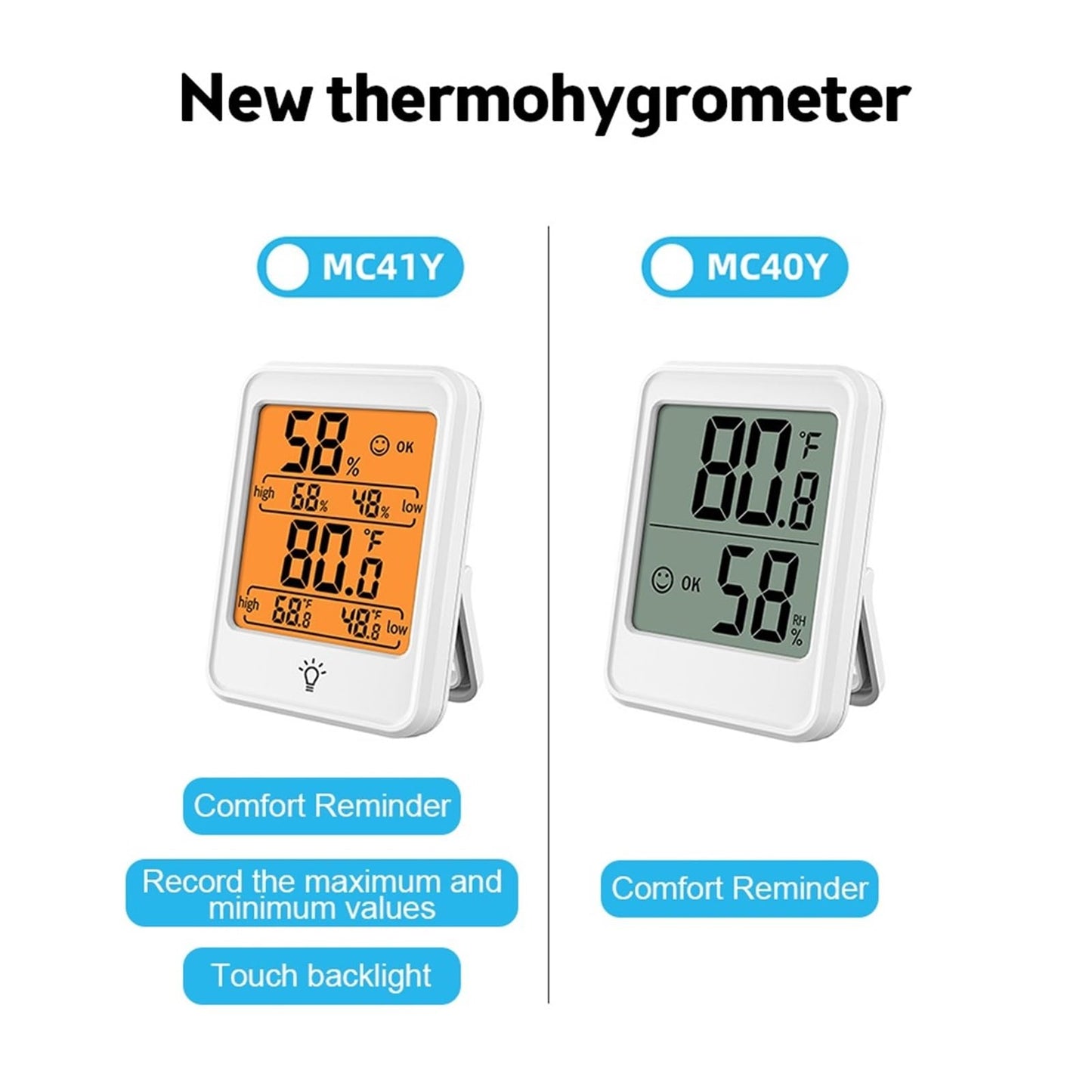 CVGfko Large Size LCD Digital Thermometer Hygrometer Indoor Room Electronic Temperature Humidity Meter Sensor Gauge Weather Station,Mc40 Black