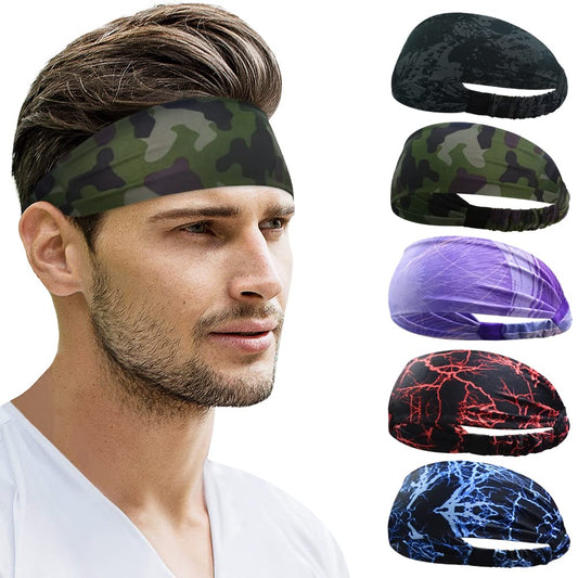 Beister Sports Headbands for Men Women (5 Pack), Moisture Wicking Sweat Band Elastic Wide Hair Bands, Workout Sweatband Athletic Mens Headband for Running, Cycling, Basketball, Gym Exercise, Football