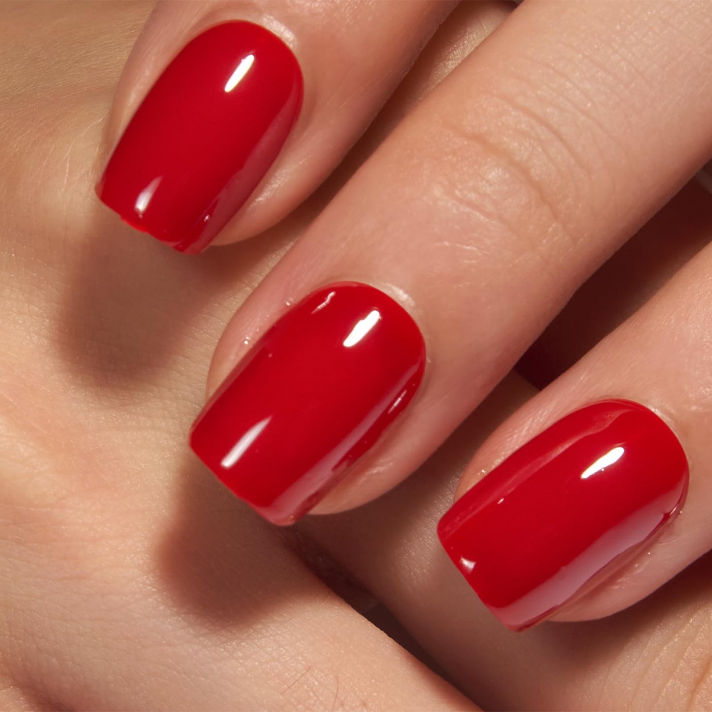 Curvlife Soft Gel Short Press on Nails - Clear Red Oval Fake Nails Solid Glossy Christmas Design Full Cover 15 Sizes Gel Nails, Women Reusable Nail Kit with Nail Glue Adhesive Tabs