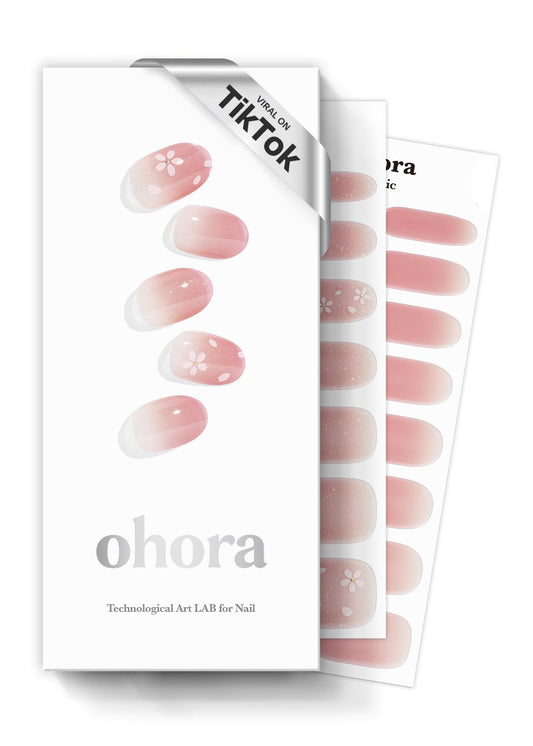 ohora Semi Cured Gel Nail Strips (N Blossom) - Nude, Ombre, Works with Any UV/LED Lamps, Salon-Quality, Long Lasting, Easy to Apply & Remove - Includes 2 Prep Pads, Nail File & Wooden Stick