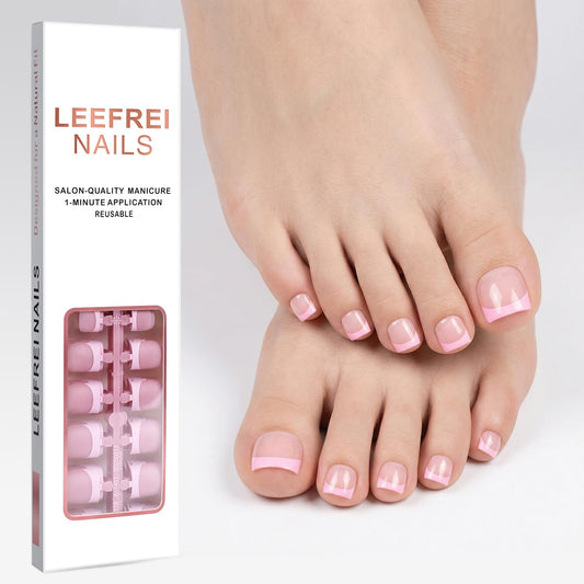 Leefrei Press on Toenails for Women, Short Square Pre-designed Matte White French Tip Toe Press on Nails Fake Toe Nails for DIY, 15 Sizes 150 pcs Glue on Toe Nail Tips Extensions (TPSN05)