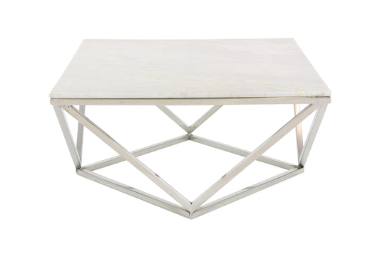Deco 79 Ceramic Accent Table with Marble Top, 29" x 29" x 18", White