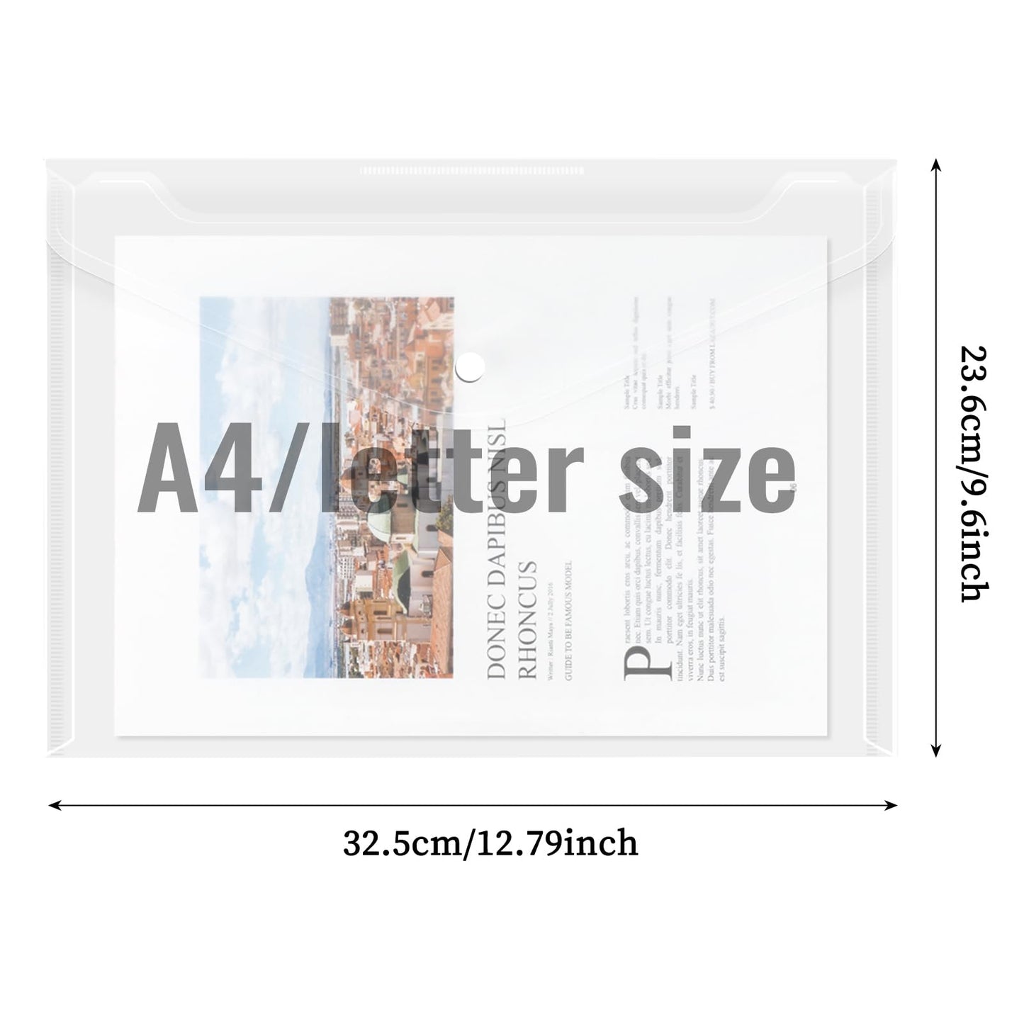 EOOUT 50pcs Plastic Envelopes with Button Snap Closure, Clear Poly Folders for Documents, Waterproof Plastic File Folder, Letter Size, A4 Size, for School and Office Supplies