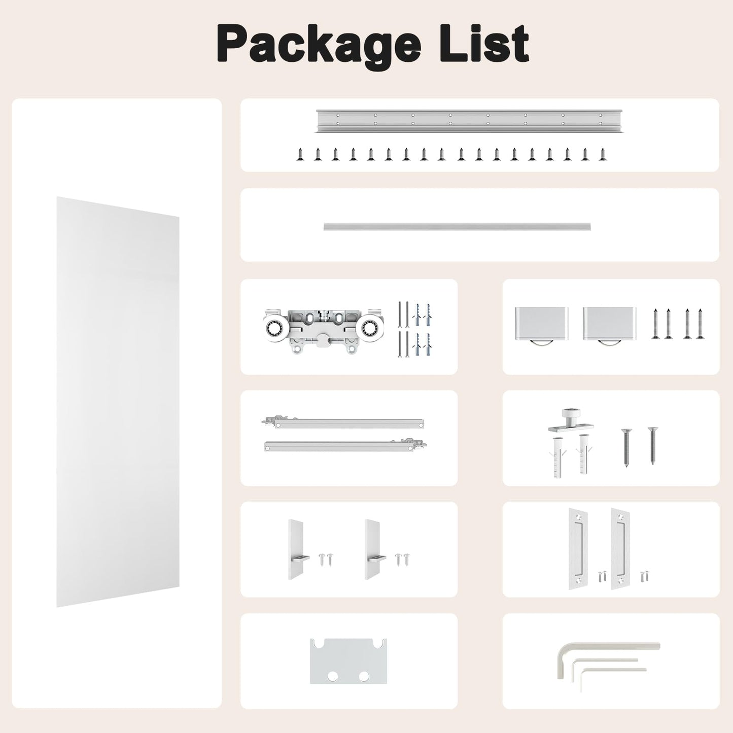 BarnSmith 36"x84" Concealed Sliding Barn Door, White Primed Flush Solid Core Sliding Hidden Barn Door with Soft Close Installation Hardware and Double Sided Pulls Included
