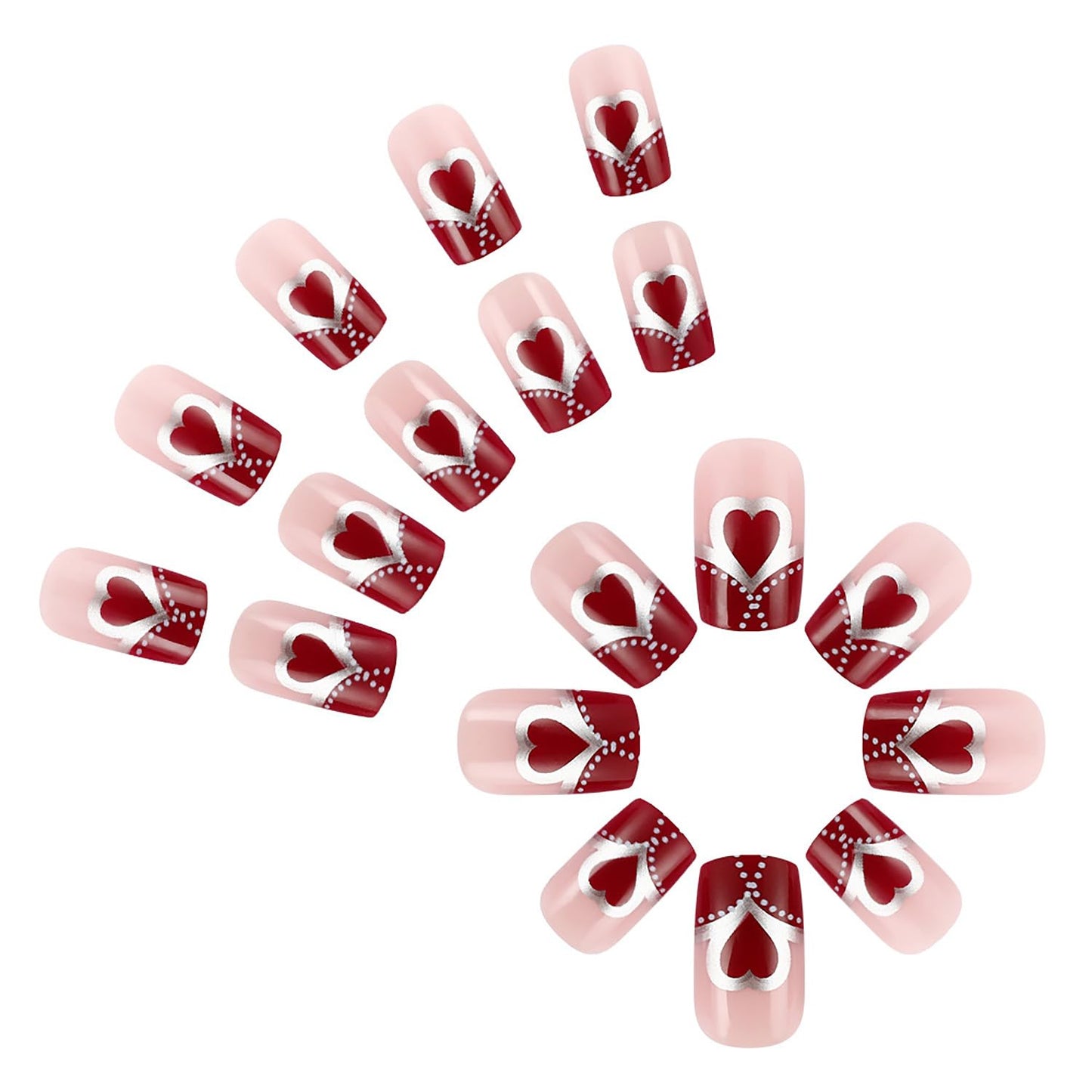 FIEONCIY Press on Nails Short Square Glossy Full Cover Acrylic Short Square False Nails with Heart Designs Artificial Square Fake Nails Glue ons Fingernails for Women Girls(YS499)