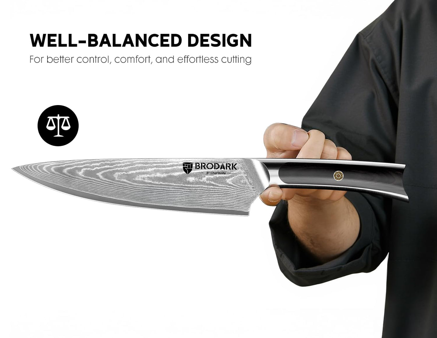 BRODARK Damascus Chef Knife 3 PCS, VG10 Steel Full Tang Sharp Professional Japanese Chef Knife Set for Kitchen, Ergonomic Pakkawood Handle Damascus Knife Set with Gift Box