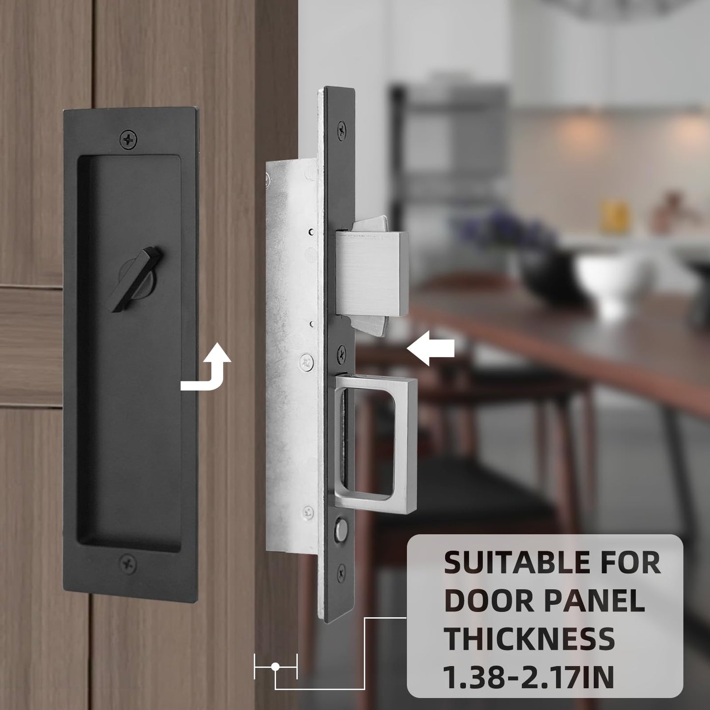youthua Modern Pocket Door Hardware Set - Privacy Lock with Finger Flush Pulls & Soft Close, for Sliding Barn Doors, Pocket Doors, Bedroom (Black, Privacy Lock)