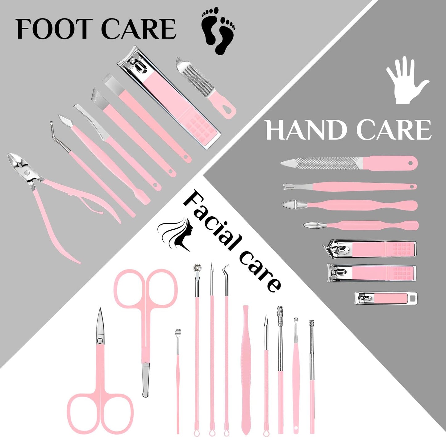 MINKINH 26-Piece Professional Manicure Set，Features Stainless Steel Tools, Carbon Steel Clippers & Travel Case for Women's Home and Travel Grooming，Mother's Day Gifts(Pink)