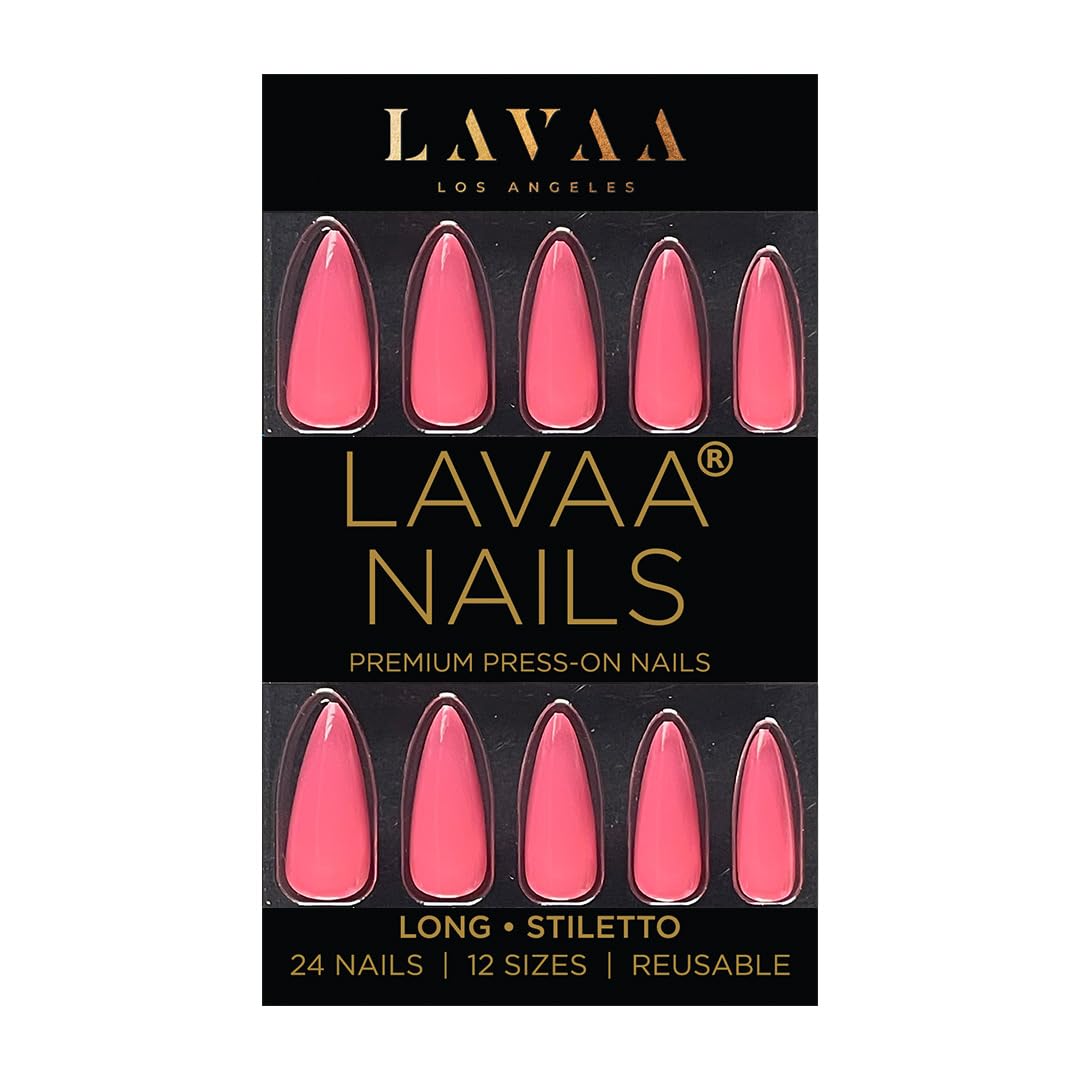 BUBBLEGUM BAE Press-On Nails by Lavaa Beauty | Long Stiletto | Pink Glossy Stiletto Nails
