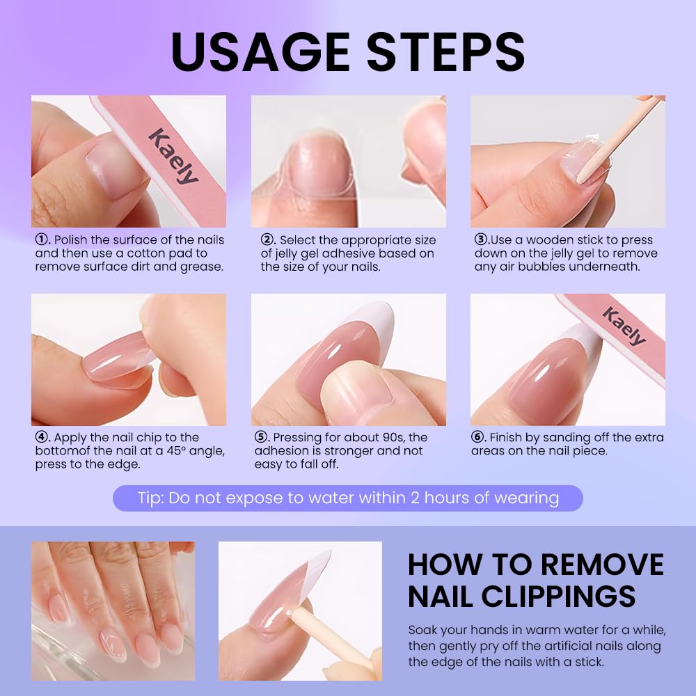evpct 3D Press on Nails Short Almond No Glue with Design, 3D Wave Blue French Tip Stick on Nail for Women, Reusable Full Cover Press on Fake Nail Perfectly Fit with Butterfly Wing Gold Line Design