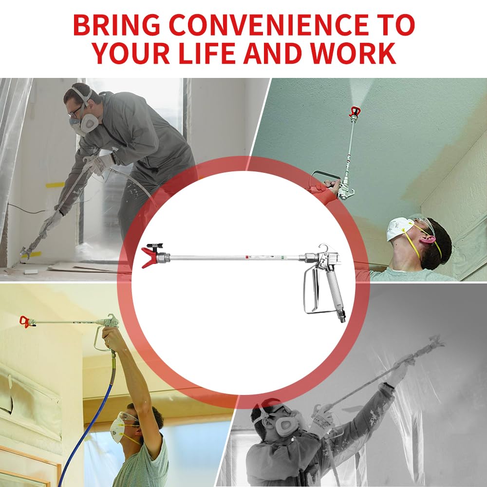 3600 PSI High Airless Paint Sprayer Gun with Nozzle Guard and with 5 Spray Nozzle Tips and 5 Airless Paint Sprayer Gun Filters and 16Inch(40CM) Spray Painted Extension Pole (211, 313, 415, 517, 623)