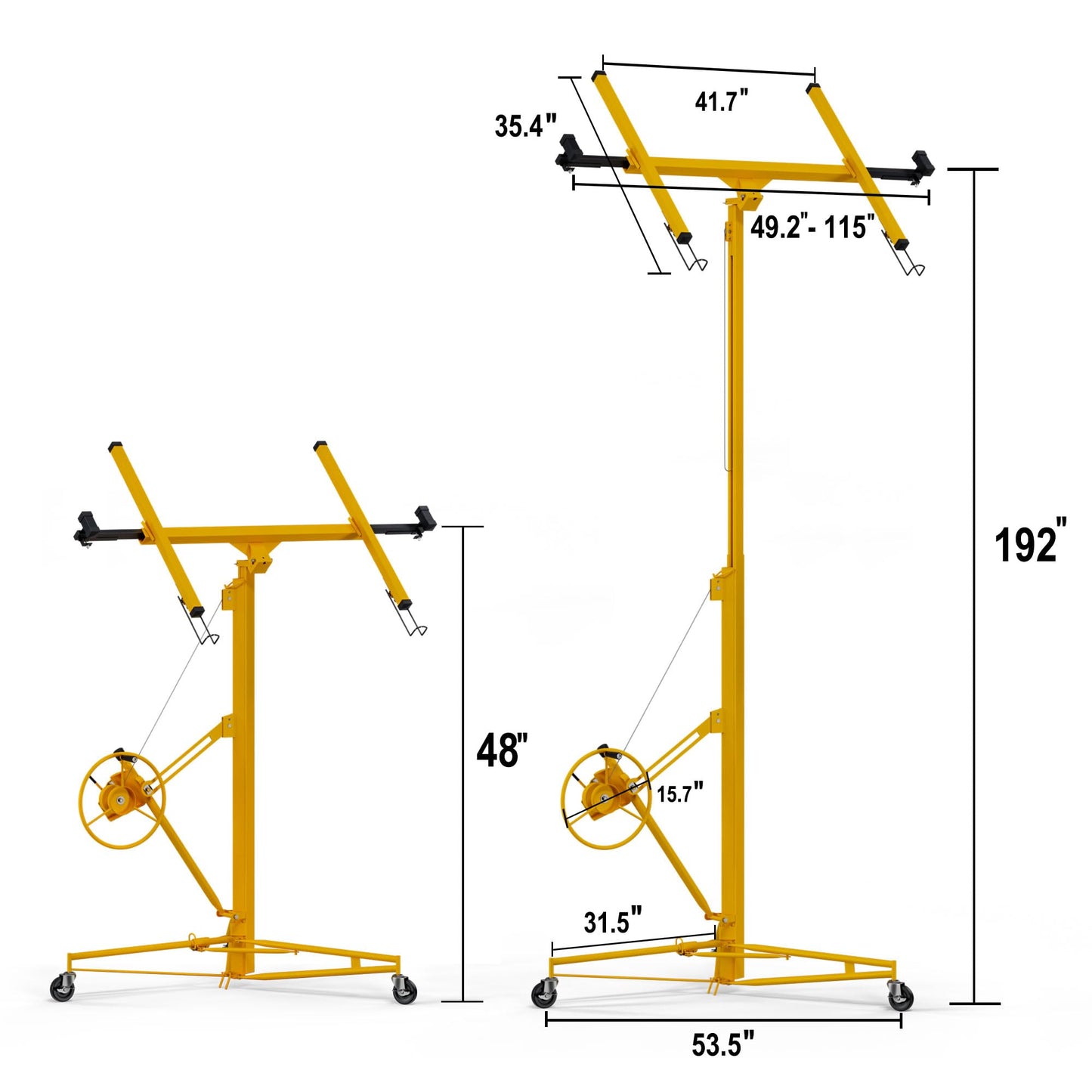Drywall Lift 16 Ft,Sheetrock Lift Drywall Lifter,150LBS Heavy Duty Rolling Lifter Panel,Hoist Jack with 360° Adjustable Telescopic Arm & 3 Lockable Wheels (16 Ft Yellow)