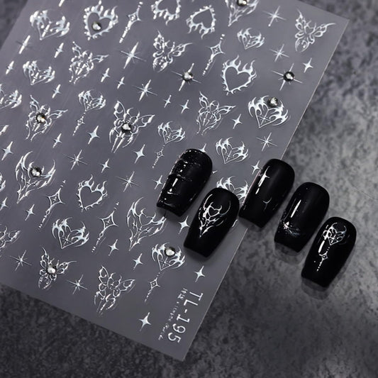 5D Embossed Nail Sticker Sliver Butterfly Star Heart Nail Art Sticker Self Adhesive Nail Decals Bling Rhinestones Nail Art for Women Manicure Supplies Nails Art Decorations