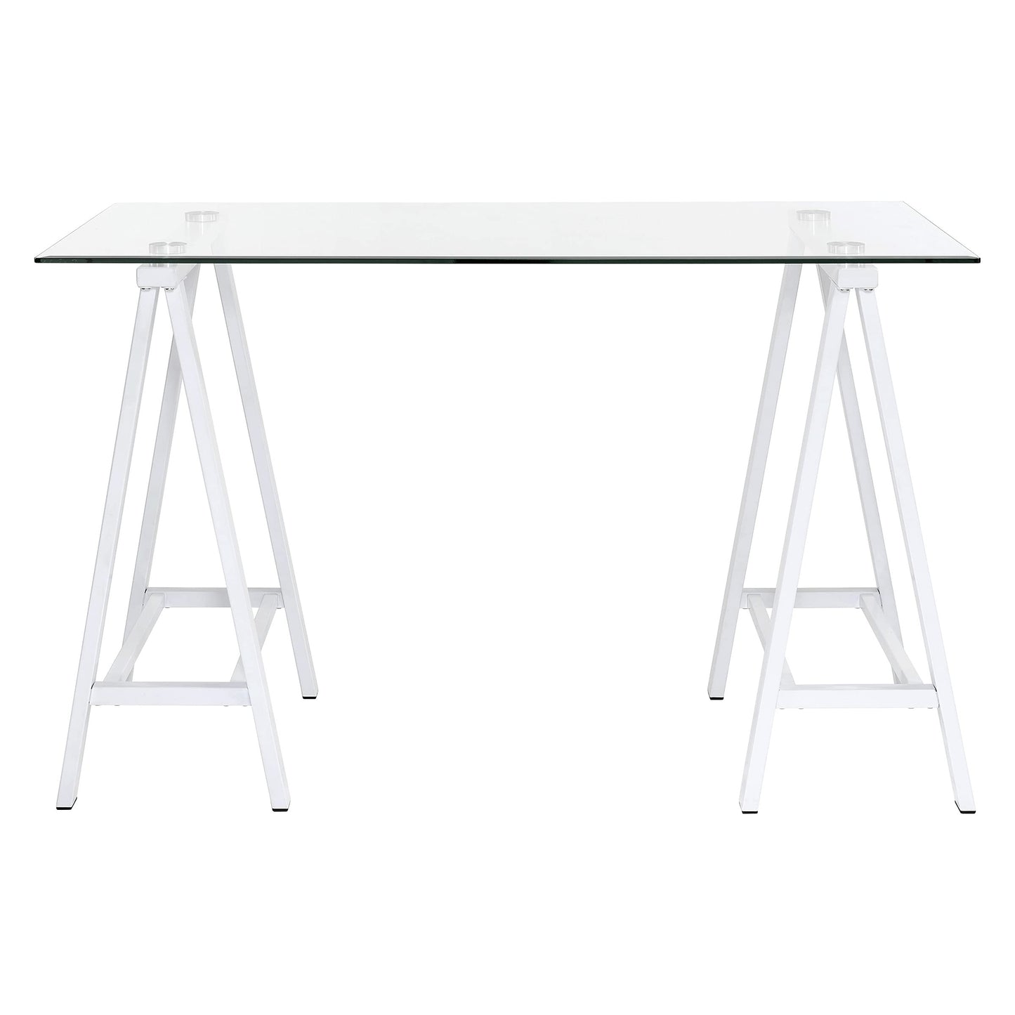 OSP Home Furnishings Middleton 47 Inch Desk with Clear Beveled Glass Top, White Base