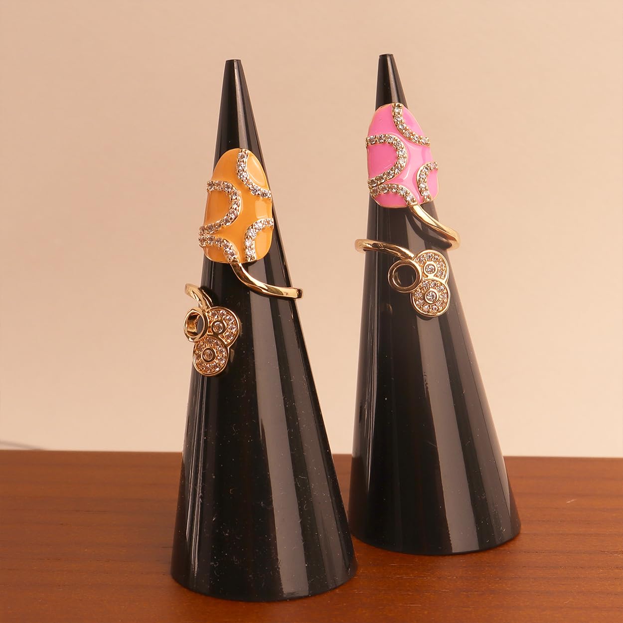 Jean Beau Orange Finger Nail Ring for Women Teen Art Round Rhinestones CZ Finger Cap Cover Tip Rings Gold Metal Nail Decoration Nail Protect Fashion Jewelry Gift