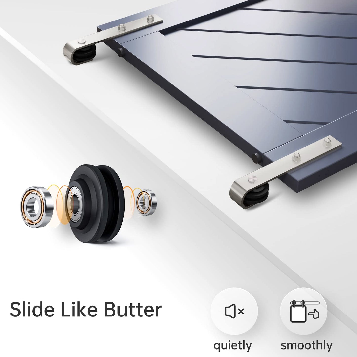 EaseLife 8 FT Brushed Nickel Double Sliding Barn Door Hardware Track Kit,Basic J Pulley,Heavy Duty,Slide Smoothly Quietly,Easy Install (8FT Track Kit for Double 24" Wide Door)