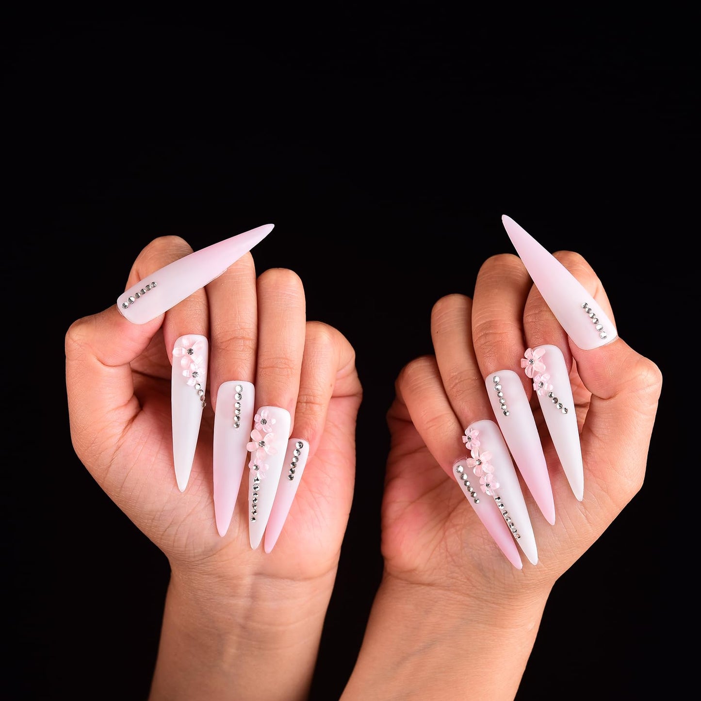 Tmani 10pc/set Extra Long Handmade Press On Nail Hot Girl's Long Ballet Nails Pointed Nail Full of Diamond Glitter Decoration Fake Nails Suitable For Girls Festival Parties and Birthday Gift（003,S)