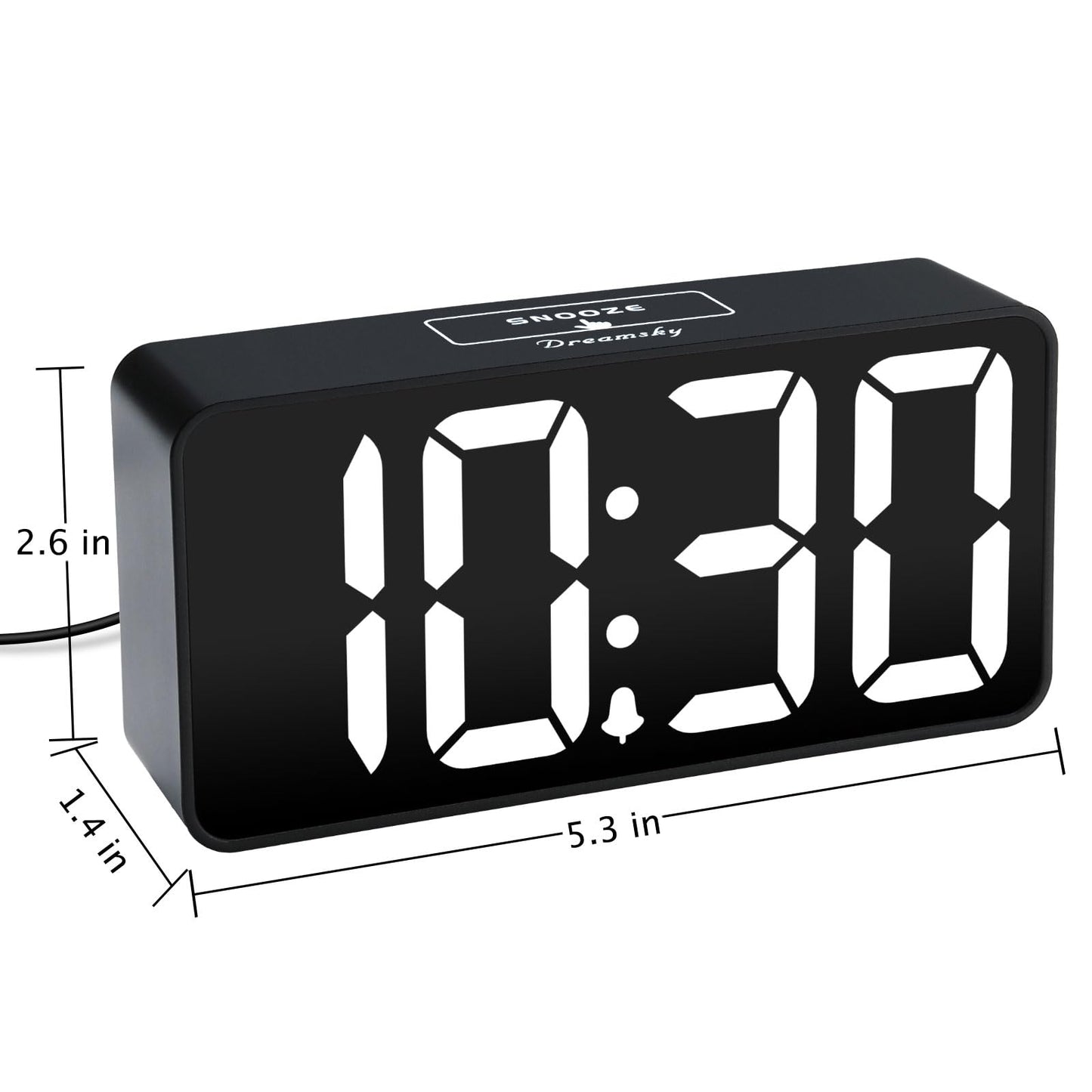 DreamSky Small Digital Alarm Clock for Bederoom, Large Big Numbers Display with Dimmer for Living Room, Electric Bedside Desk Clock with USB Charging Port, Adjustable Volume, USB-C Adapter Powered