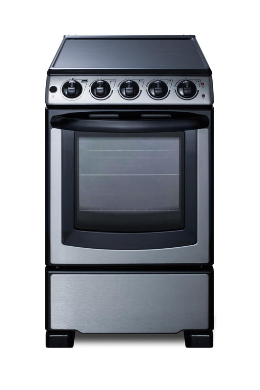 Summit 20” Electric Range, 2.3 cu.ft.Capacity Oven, Smooth Top, 220V 4 Burner Range- REX2071SSRT