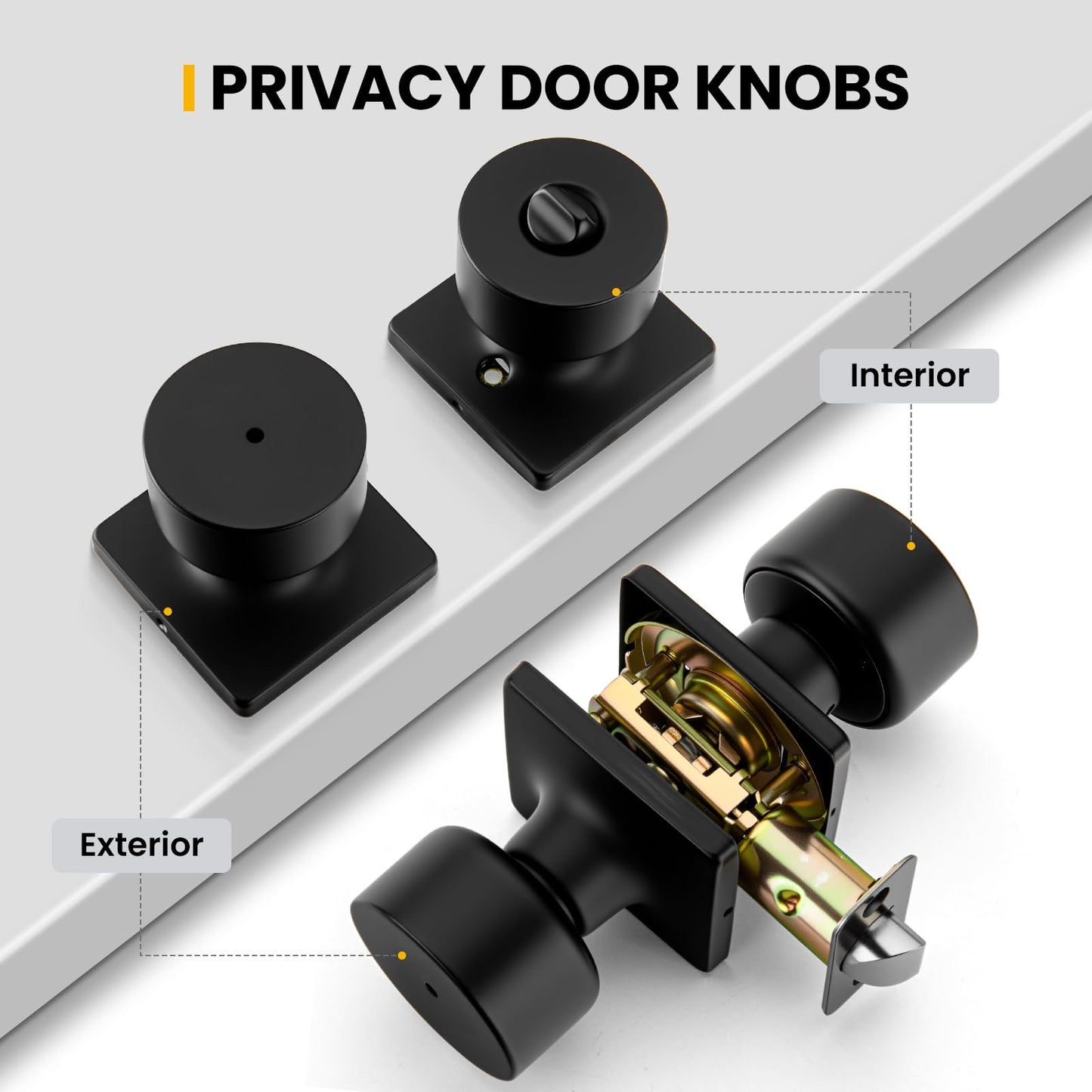 Goldenwarm Matte Black Door Knobs Interior, Privacy Bedroom Door Knob with Lock, Black Interior Door Knobs Bathroom 8 Pack