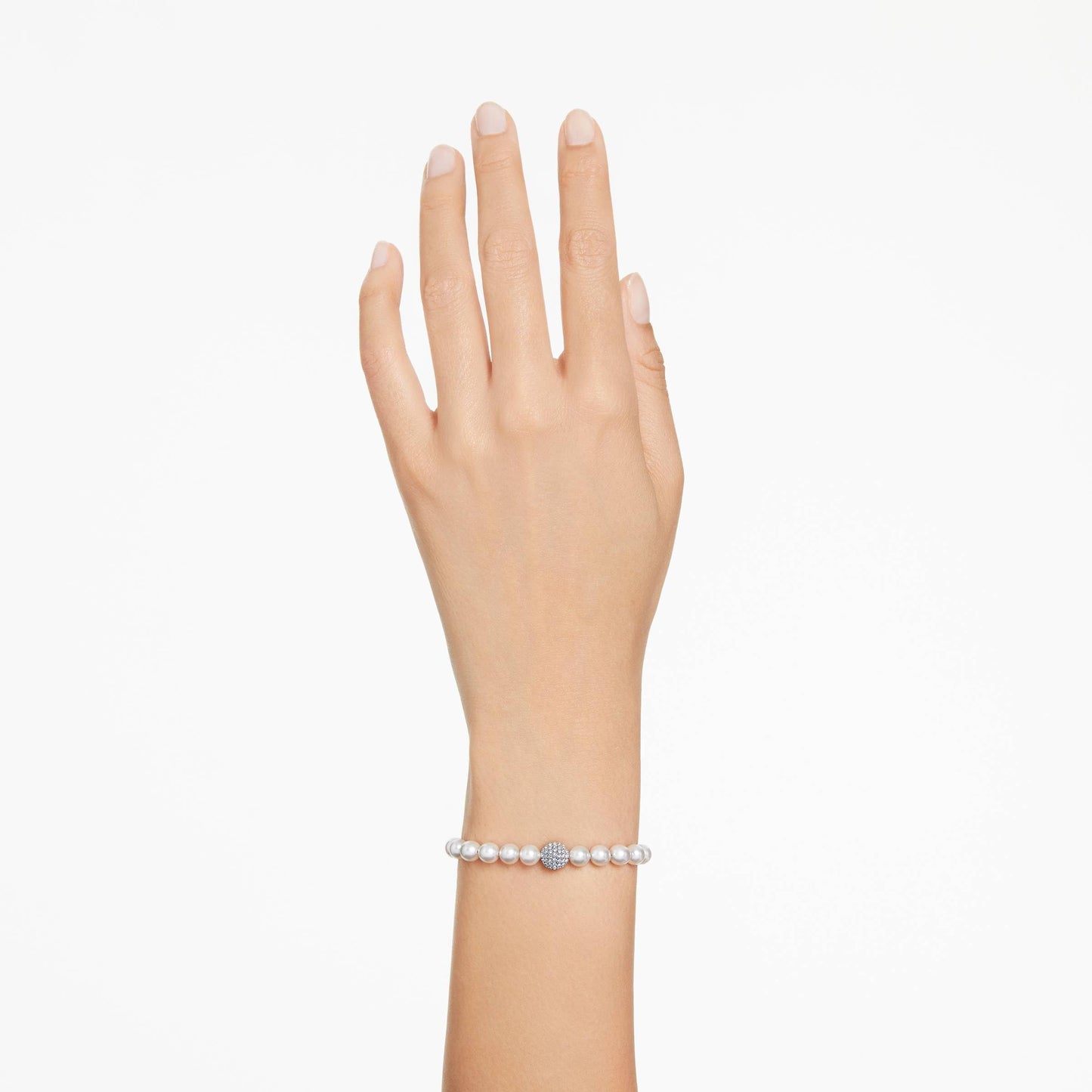 Swarovski Remix Strand Bracelet, Crystal Pearls and Pavé-Set Sphere in a Rhodium Finished Setting, Part of the Remix Collection